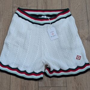 $365 Mens Casablanca Chevron Faux Crochet Shorts White/Multi Small